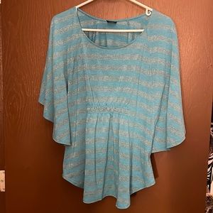 Flare out teal & silver striped tee